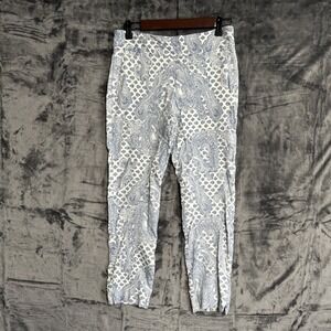 Margaret M Slimming Pants Women's Medium Blue White Paisley Pull On Stretch